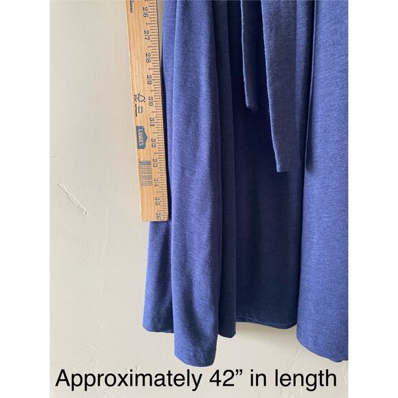 Downeast Blue Midi Dress with Black Lace Shoulder Detailing and Tie Waist - Picture 2 of 6